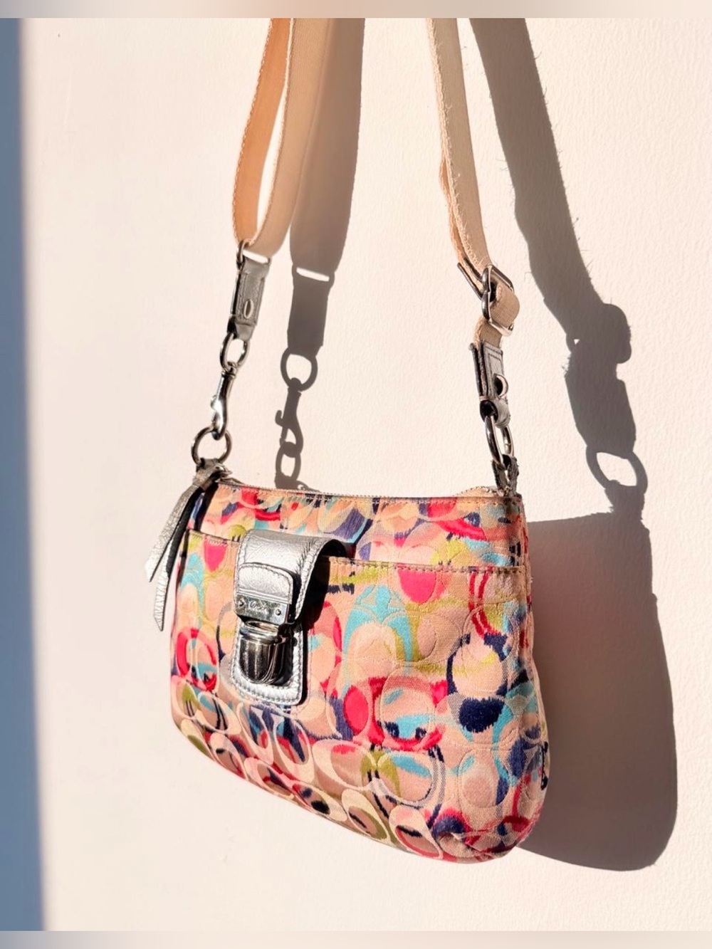 Coach Multicolor Signature Canvas Crossbody with Silver Trim - Picture 3 of 17